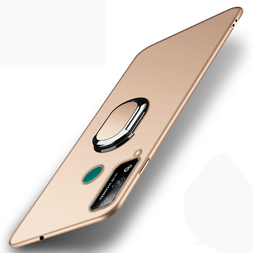 Hard Rigid Plastic Matte Finish Case Cover with Magnetic Finger Ring Stand A01 for Huawei Honor Play4T Gold