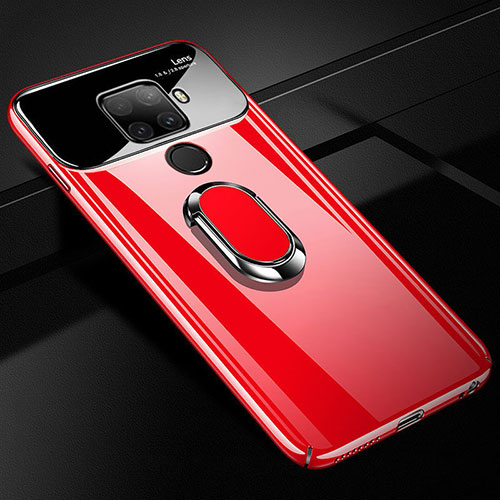 Hard Rigid Plastic Matte Finish Case Cover with Magnetic Finger Ring Stand A01 for Huawei Mate 30 Lite Red