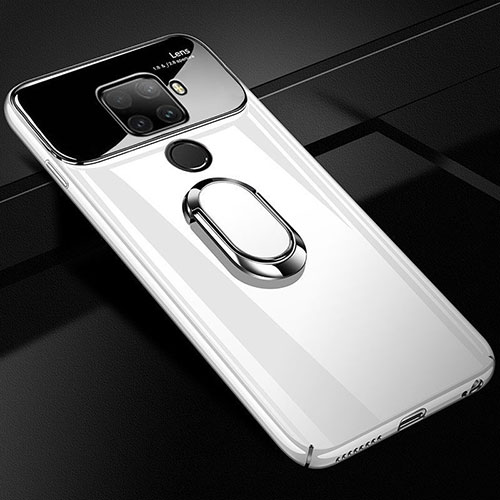 Hard Rigid Plastic Matte Finish Case Cover with Magnetic Finger Ring Stand A01 for Huawei Nova 5i Pro White