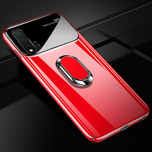 Hard Rigid Plastic Matte Finish Case Cover with Magnetic Finger Ring Stand A01 for Huawei Nova 6 5G Red