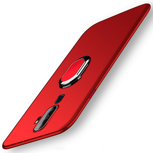 Hard Rigid Plastic Matte Finish Case Cover with Magnetic Finger Ring Stand A01 for Oppo A5 (2020) Red