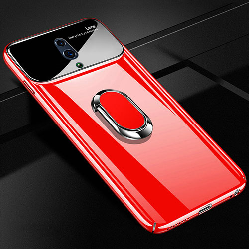 Hard Rigid Plastic Matte Finish Case Cover with Magnetic Finger Ring Stand A01 for Oppo K3 Red