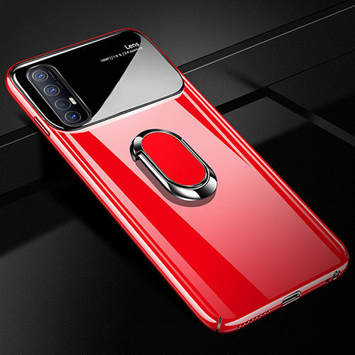 Hard Rigid Plastic Matte Finish Case Cover with Magnetic Finger Ring Stand A01 for Oppo Reno3 Pro Red