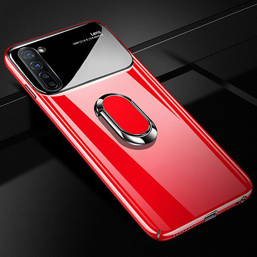 Hard Rigid Plastic Matte Finish Case Cover with Magnetic Finger Ring Stand A01 for Oppo Reno3 Red