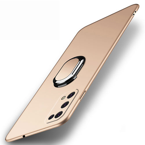 Hard Rigid Plastic Matte Finish Case Cover with Magnetic Finger Ring Stand A01 for Realme Narzo 30 Pro 5G Gold