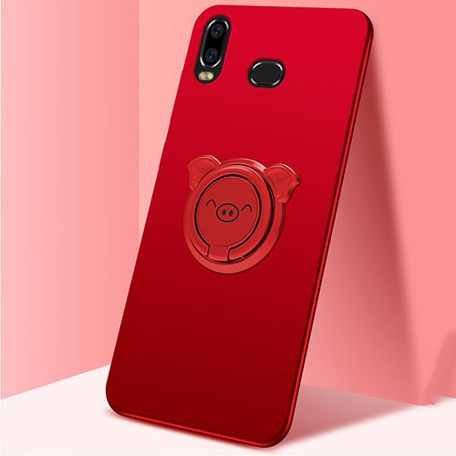 Hard Rigid Plastic Matte Finish Case Cover with Magnetic Finger Ring Stand A01 for Samsung Galaxy A6s Red