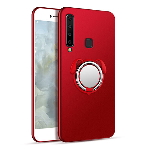 Hard Rigid Plastic Matte Finish Case Cover with Magnetic Finger Ring Stand A01 for Samsung Galaxy A9s Red