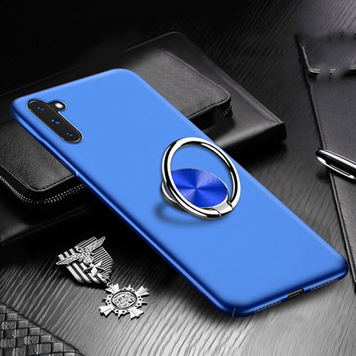 Hard Rigid Plastic Matte Finish Case Cover with Magnetic Finger Ring Stand A01 for Samsung Galaxy Note 10 Blue