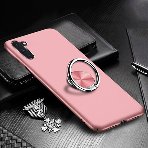 Hard Rigid Plastic Matte Finish Case Cover with Magnetic Finger Ring Stand A01 for Samsung Galaxy Note 10 Rose Gold