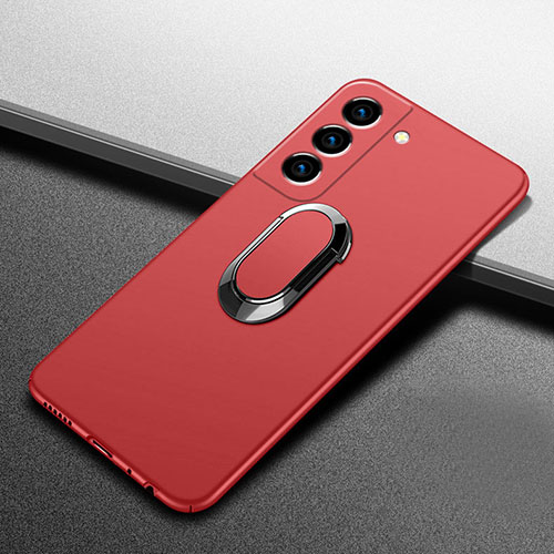 Hard Rigid Plastic Matte Finish Case Cover with Magnetic Finger Ring Stand A01 for Samsung Galaxy S24 5G Red