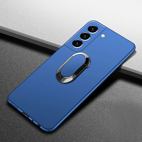 Hard Rigid Plastic Matte Finish Case Cover with Magnetic Finger Ring Stand A01 for Samsung Galaxy S25 Plus 5G Blue