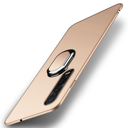 Hard Rigid Plastic Matte Finish Case Cover with Magnetic Finger Ring Stand A02 for Oppo Find X2 Pro Gold