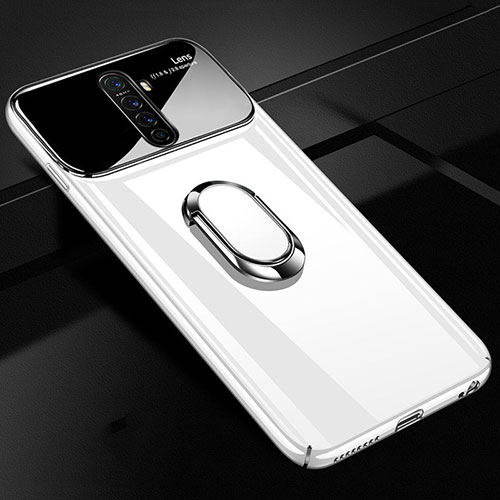 Hard Rigid Plastic Matte Finish Case Cover with Magnetic Finger Ring Stand A02 for Oppo Reno Ace White