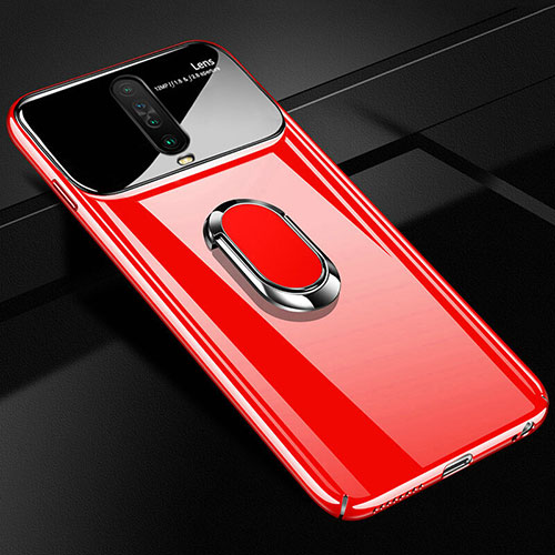 Hard Rigid Plastic Matte Finish Case Cover with Magnetic Finger Ring Stand A02 for Xiaomi Redmi K30 4G Red