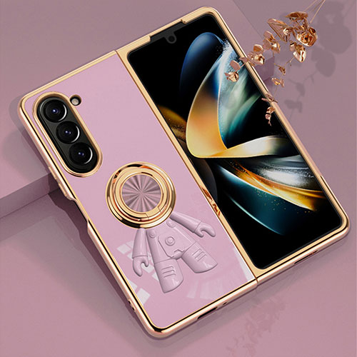 Hard Rigid Plastic Matte Finish Case Cover with Magnetic Finger Ring Stand AN2 for Samsung Galaxy Z Fold5 5G Clove Purple