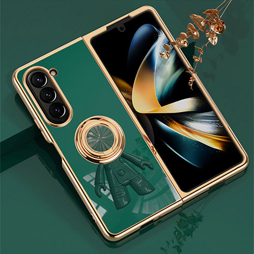 Hard Rigid Plastic Matte Finish Case Cover with Magnetic Finger Ring Stand AN2 for Samsung Galaxy Z Fold5 5G Green