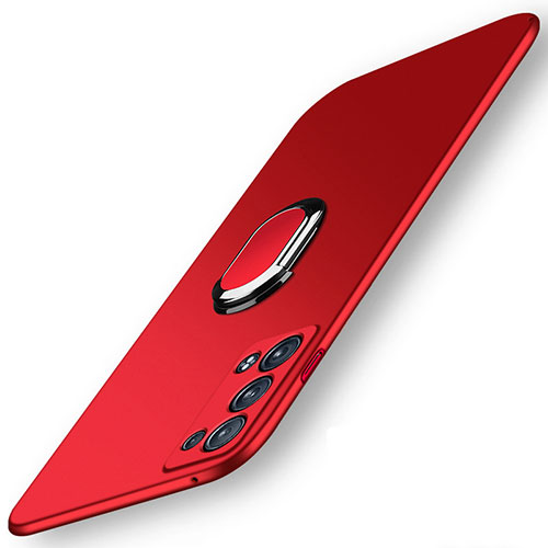 Hard Rigid Plastic Matte Finish Case Cover with Magnetic Finger Ring Stand for Oppo Reno6 Pro+ Plus 5G Red