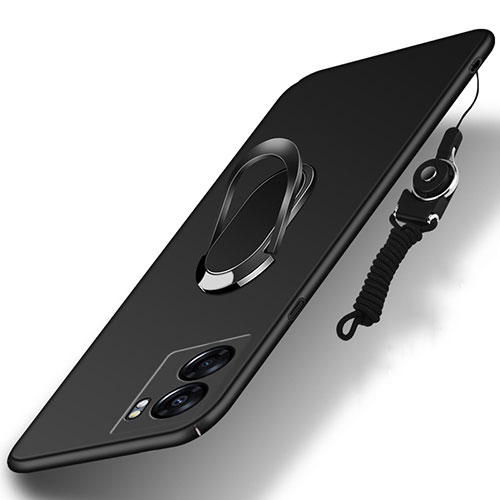 Hard Rigid Plastic Matte Finish Case Cover with Magnetic Finger Ring Stand for Realme V23 5G Black