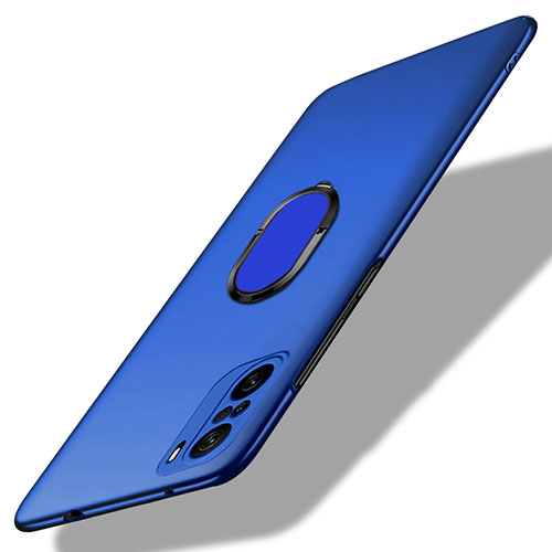 Hard Rigid Plastic Matte Finish Case Cover with Magnetic Finger Ring Stand for Xiaomi Mi 11i 5G Blue