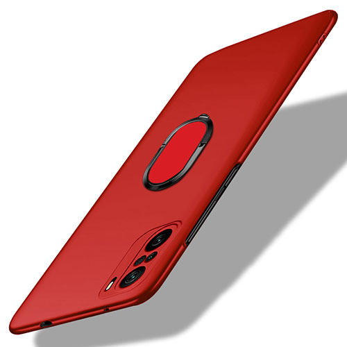 Hard Rigid Plastic Matte Finish Case Cover with Magnetic Finger Ring Stand for Xiaomi Mi 11i 5G Red