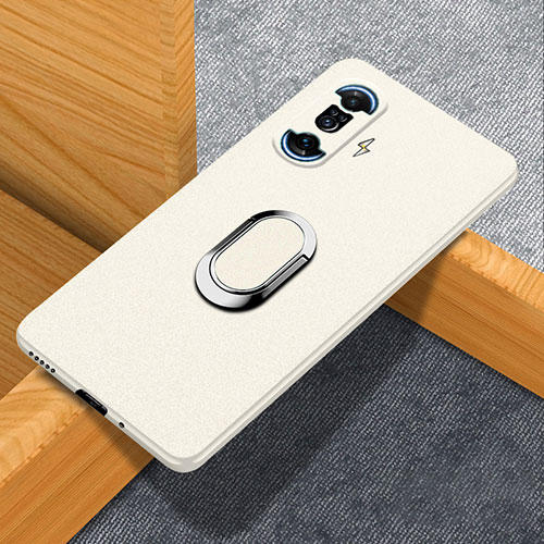 Hard Rigid Plastic Matte Finish Case Cover with Magnetic Finger Ring Stand for Xiaomi Poco F3 GT 5G White