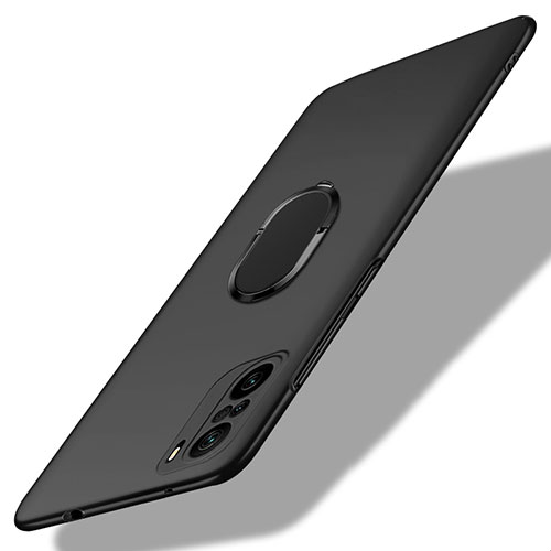 Hard Rigid Plastic Matte Finish Case Cover with Magnetic Finger Ring Stand for Xiaomi Redmi K40 5G Black