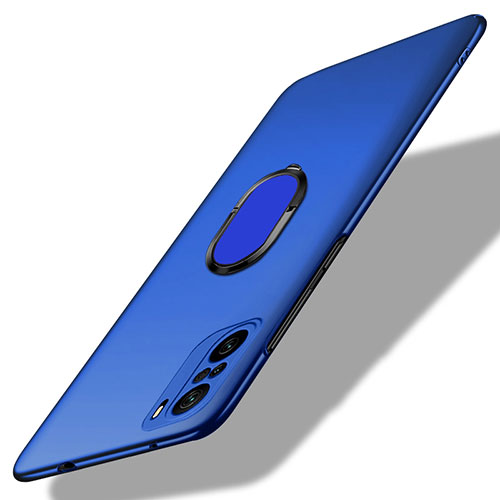 Hard Rigid Plastic Matte Finish Case Cover with Magnetic Finger Ring Stand for Xiaomi Redmi K40 5G Blue