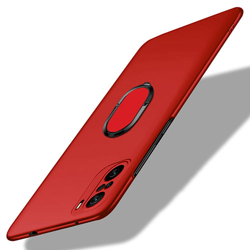 Hard Rigid Plastic Matte Finish Case Cover with Magnetic Finger Ring Stand for Xiaomi Redmi K40 Pro+ Plus 5G Red