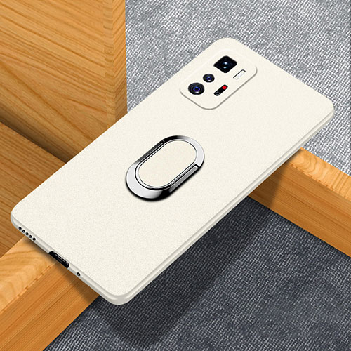 Hard Rigid Plastic Matte Finish Case Cover with Magnetic Finger Ring Stand for Xiaomi Redmi Note 10 Pro 5G White