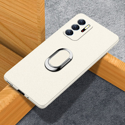 Hard Rigid Plastic Matte Finish Case Cover with Magnetic Finger Ring Stand for Xiaomi Redmi Note 11 SE 5G White