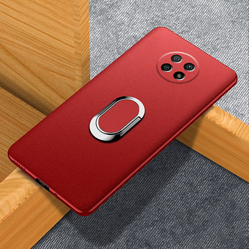 Hard Rigid Plastic Matte Finish Case Cover with Magnetic Finger Ring Stand for Xiaomi Redmi Note 9 5G Red