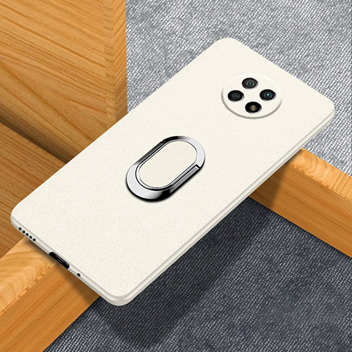 Hard Rigid Plastic Matte Finish Case Cover with Magnetic Finger Ring Stand for Xiaomi Redmi Note 9 5G White