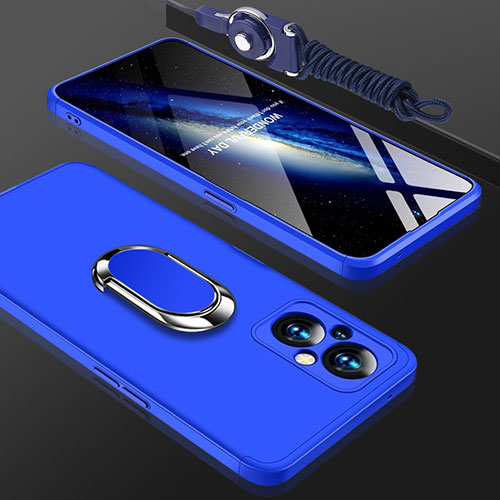 Hard Rigid Plastic Matte Finish Case Cover with Magnetic Finger Ring Stand GK1 for Oppo A96 5G Blue