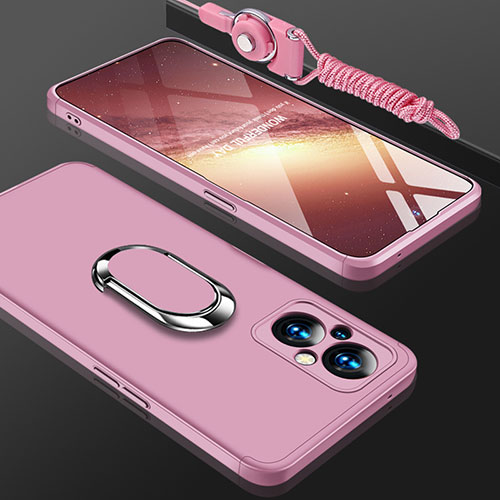 Hard Rigid Plastic Matte Finish Case Cover with Magnetic Finger Ring Stand GK1 for Oppo A96 5G Rose Gold