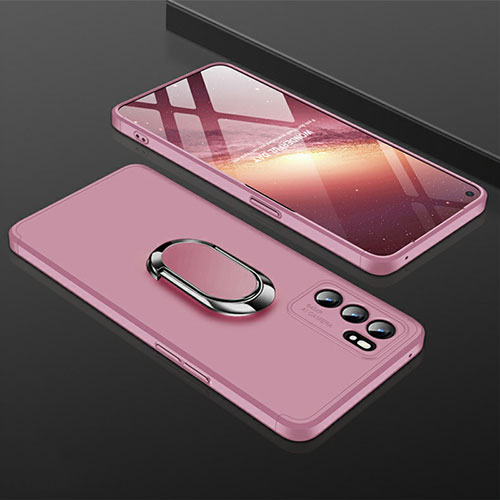 Hard Rigid Plastic Matte Finish Case Cover with Magnetic Finger Ring Stand GK1 for Oppo Reno6 5G Rose Gold