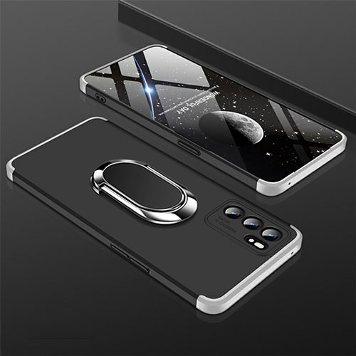 Hard Rigid Plastic Matte Finish Case Cover with Magnetic Finger Ring Stand GK1 for Oppo Reno6 5G Silver