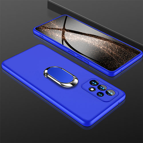 Hard Rigid Plastic Matte Finish Case Cover with Magnetic Finger Ring Stand GK1 for Samsung Galaxy A53 5G Blue