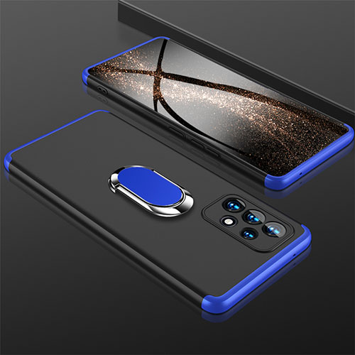 Hard Rigid Plastic Matte Finish Case Cover with Magnetic Finger Ring Stand GK1 for Samsung Galaxy A53 5G Blue and Black