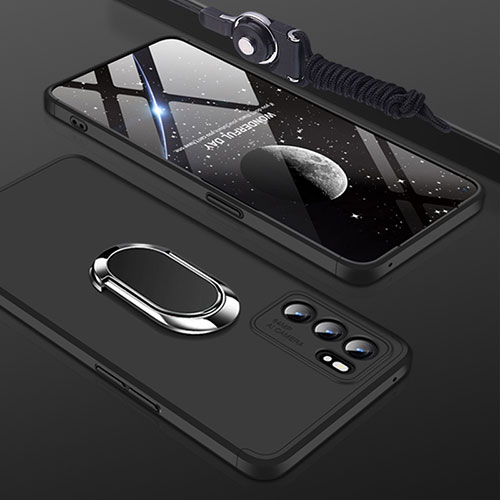 Hard Rigid Plastic Matte Finish Case Cover with Magnetic Finger Ring Stand GK2 for Oppo Reno6 5G Black