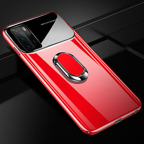 Hard Rigid Plastic Matte Finish Case Cover with Magnetic Finger Ring Stand N01 for Huawei P40 Red