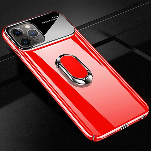 Hard Rigid Plastic Matte Finish Case Cover with Magnetic Finger Ring Stand P01 for Apple iPhone 11 Pro Red