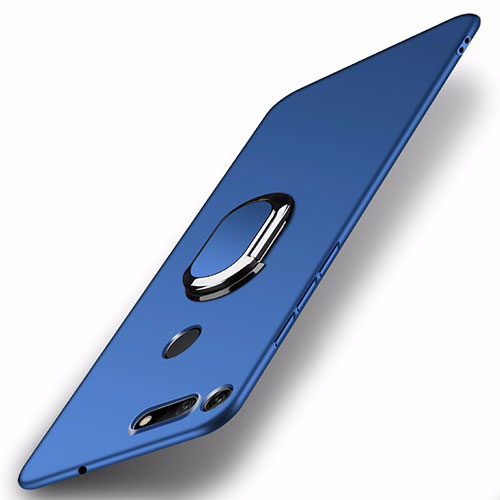 Hard Rigid Plastic Matte Finish Case Cover with Magnetic Finger Ring Stand P01 for Huawei Honor V20 Blue