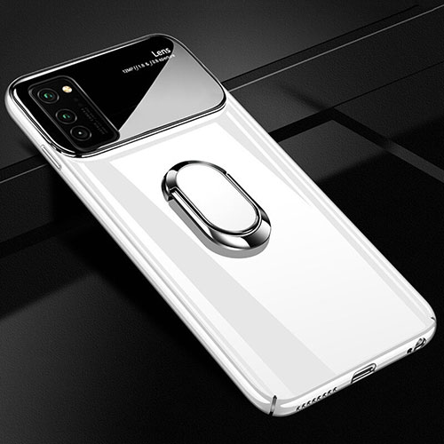 Hard Rigid Plastic Matte Finish Case Cover with Magnetic Finger Ring Stand P01 for Huawei Honor V30 5G White