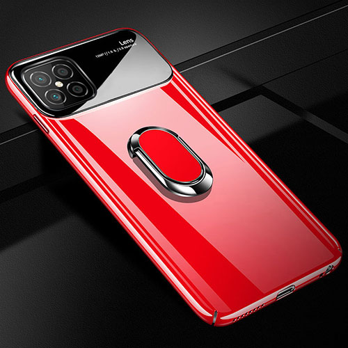 Hard Rigid Plastic Matte Finish Case Cover with Magnetic Finger Ring Stand P01 for Huawei Nova 8 SE 5G Red