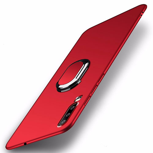 Hard Rigid Plastic Matte Finish Case Cover with Magnetic Finger Ring Stand P01 for Huawei P30 Red