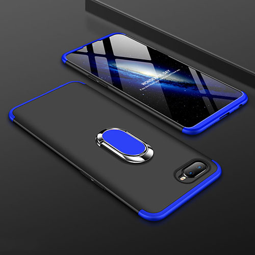 Hard Rigid Plastic Matte Finish Case Cover with Magnetic Finger Ring Stand P01 for Oppo R17 Neo Blue and Black