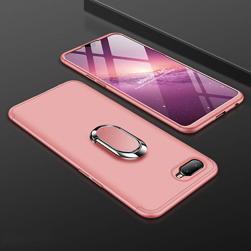 Hard Rigid Plastic Matte Finish Case Cover with Magnetic Finger Ring Stand P01 for Oppo R17 Neo Rose Gold