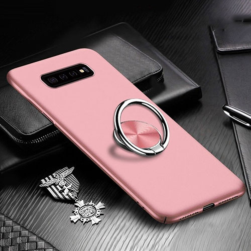 Hard Rigid Plastic Matte Finish Case Cover with Magnetic Finger Ring Stand P01 for Samsung Galaxy S10 5G Rose Gold