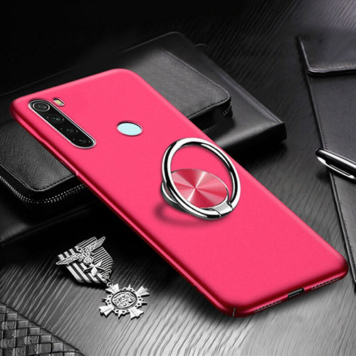 Hard Rigid Plastic Matte Finish Case Cover with Magnetic Finger Ring Stand P01 for Xiaomi Redmi Note 8T Red