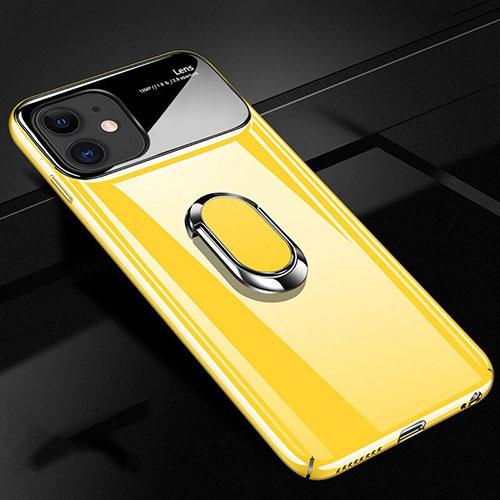 Hard Rigid Plastic Matte Finish Case Cover with Magnetic Finger Ring Stand P02 for Apple iPhone 11 Yellow